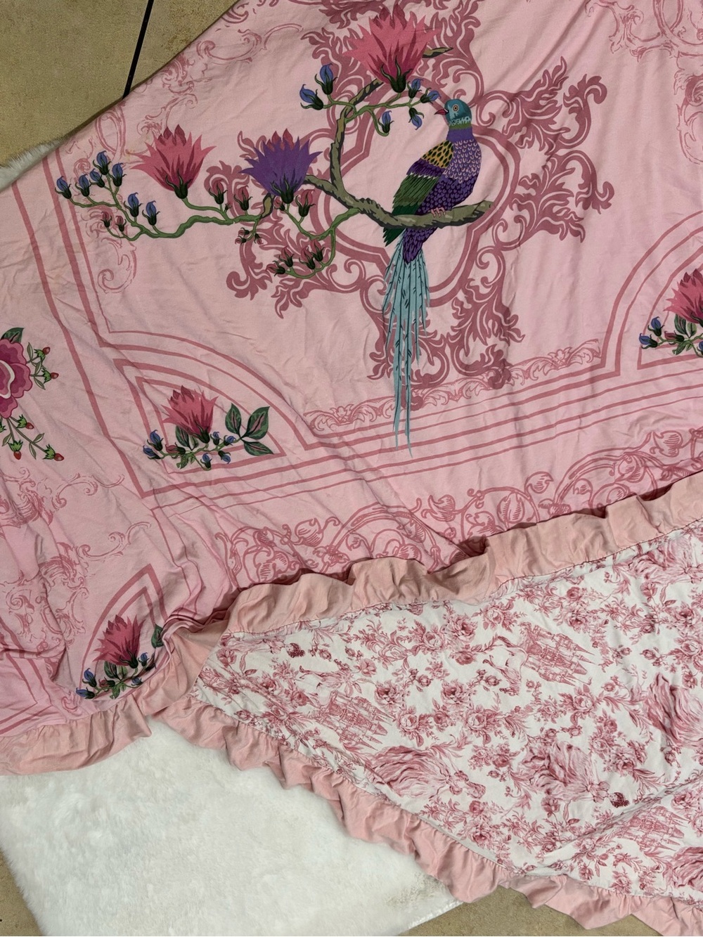 Posh Peanut Antoinette Luxe Blanket Pink White Floral Birds Princess Castle